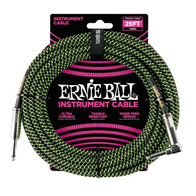 Ernie Ball 25' Braided Cable Black/Green